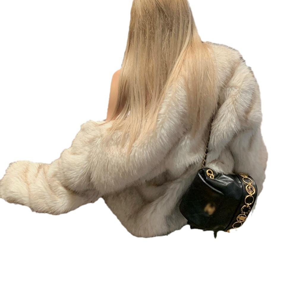 Women's Winter Fox Fur Coat - Short, Fluffy, Large Lapel Design