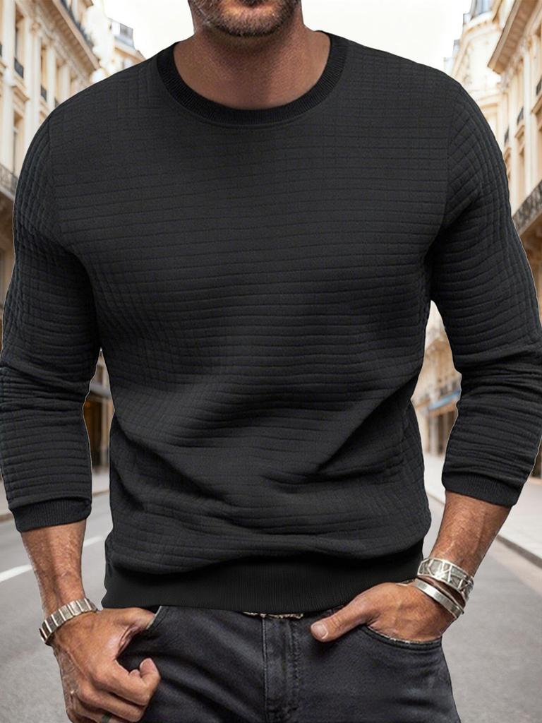 Męska bluza w kratę o dopasowanym kroju – Okrągły dekolt, Długi rękaw, Jednolity kolor – Kolekcja Jesień/Zima