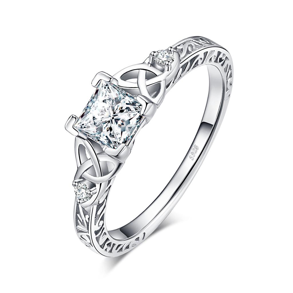 JewelryPalace 925 Silver Engagement Ring for Woman Celtic 5A CZ Simulated Diamond Ring