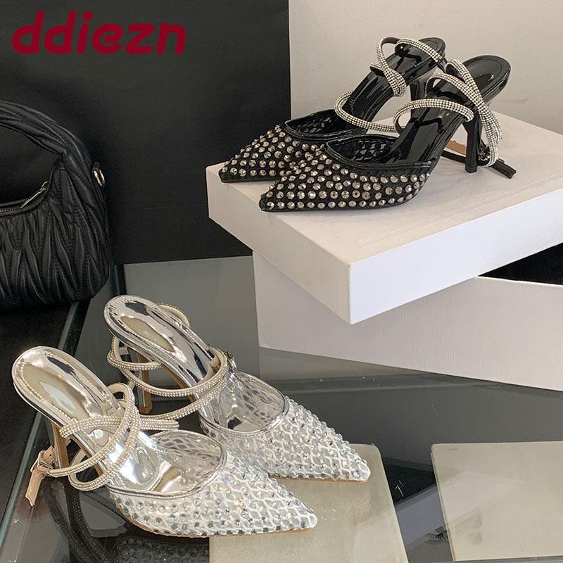 Fashion Luxury Rhinestones Fashion Ankle Buckle Pumps Women High Heels Shoes Female Pointed Toe Footwear Party Ladies Thin Heels Shoes