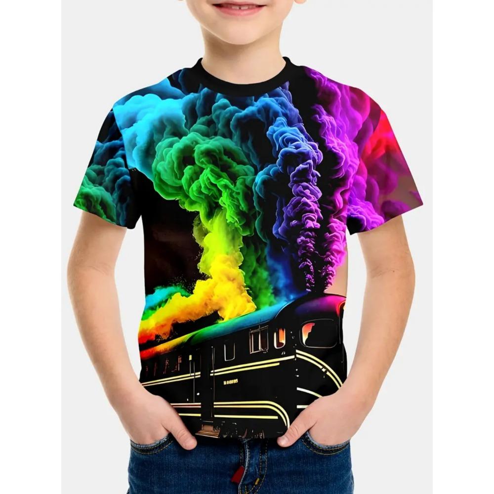 Racing pattern printed T-shirt for boys and girls, gift for children, short sleeved top, children's clothing, boys' T-shirt