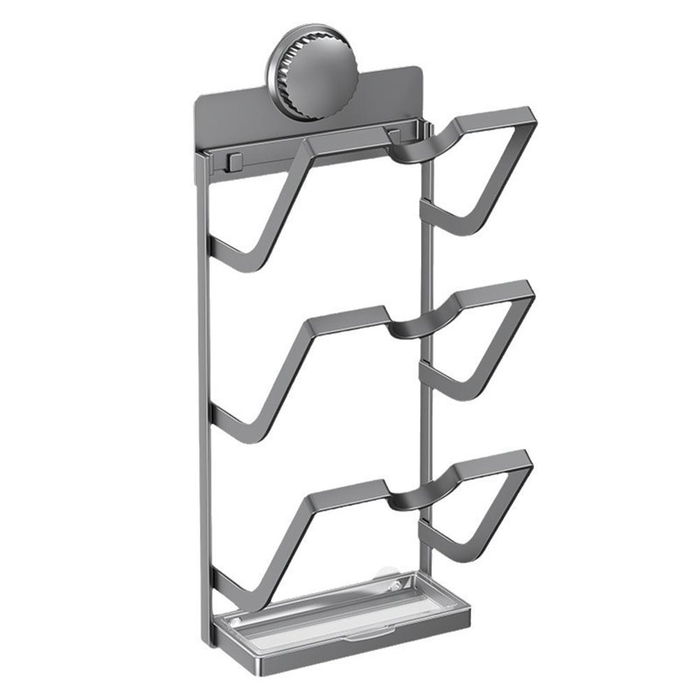 Wall-Mounted Pot Lid Holder With Drain Tray 3/2 Tier Kitchen Countertop Metal Hanging Pot Cover Storage Rack Stand Kitchen Tools