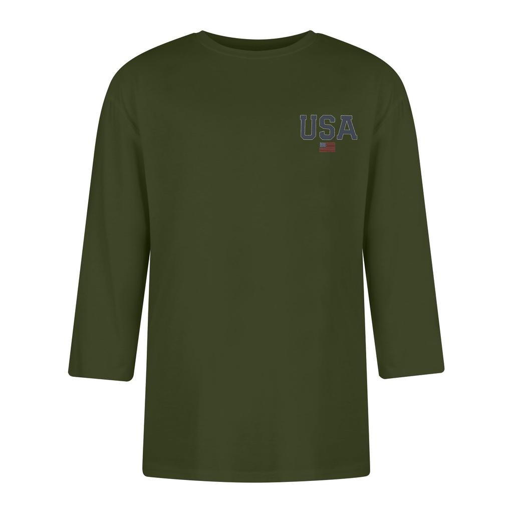 Men's casual and fashionable printed collar three-quarter sleeve top T-shirt