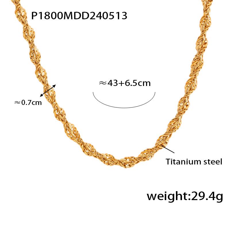 18K Gold Hip Hop Twist Chain Necklace - European  American Style Titanium Steel Design