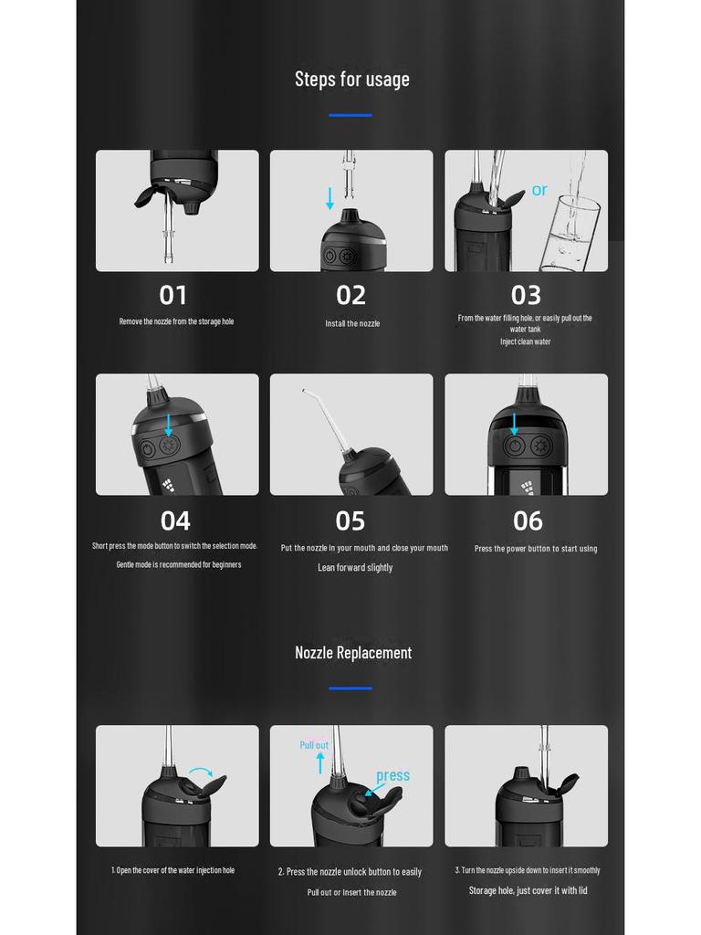 Portable 6-Speed Water Flosser for Oral Cleaning and Tooth Whitening, Model L13