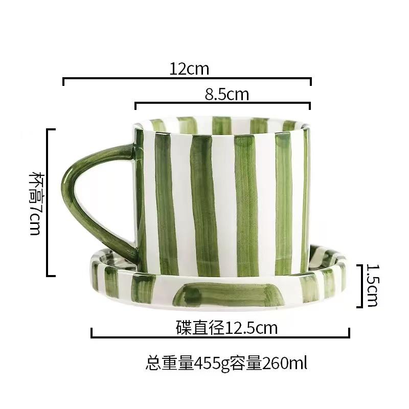 

Minimalist Stripe Ceramic Coffee Cup and Saucer Creative Colorful Mug Afternoon Tea Flower Tea Cup Home Breakfast Milk Mug Gift 260ML