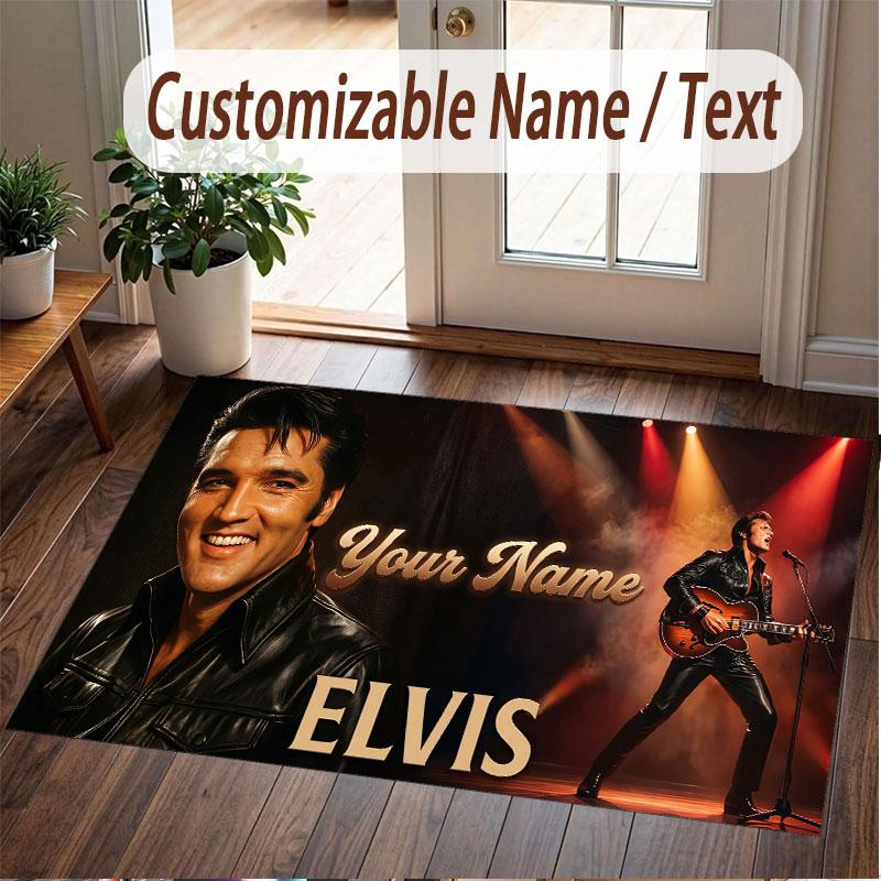 Benutzerdefinierter Teppich Elvis Presley Muster Druck Name Text Weicher Rutschfester Bodenbelag für Heim-Innenraumdekoration