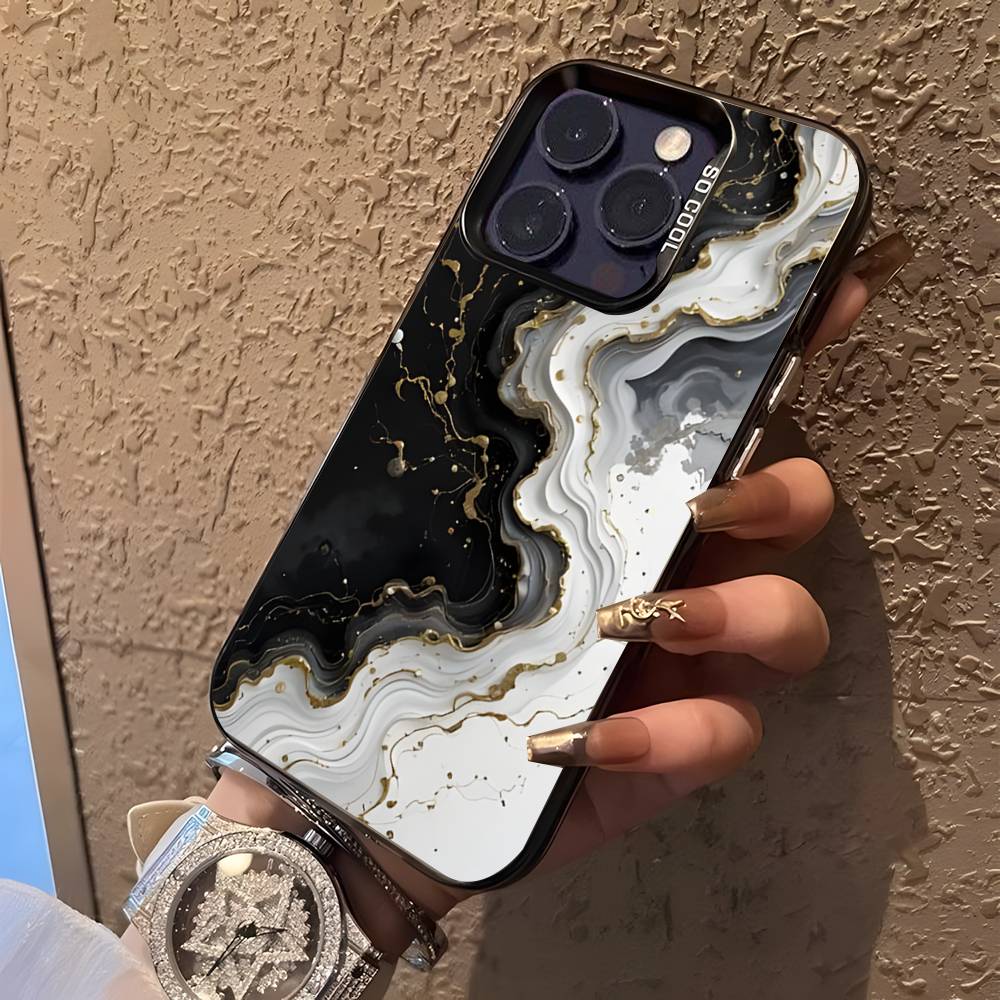 B-Black Gold Marble Art Phone Case For iPhone 17,16,15,14,13,12,11,Pro,XS,Max,Plus,Mini,SE Black Candy Matte Shockproof Cover