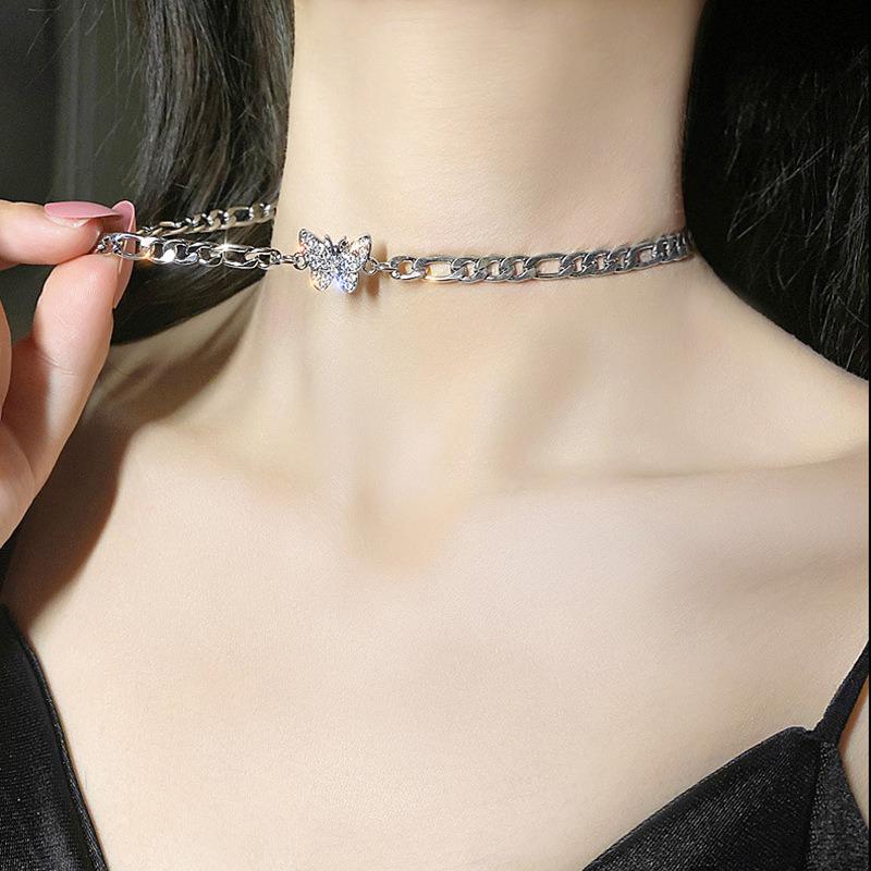Zircon Butterfly Pendant Choker Light Luxury Aesthetic Niche Clavicle Silver-plated Necklace Jewelry For Women Gifts