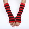 Teenagers Winter Half Finger Mitten Stripe Pattern Knit Keep Warm Lengthen Wrist
