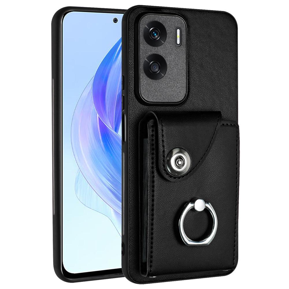 

YB Leather Coating Series-7 for Honor 90 Lite 5G/X50i 5G Case Ring Holder Kickstand Phone Cover Black
