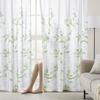 Green and White Privacy Sheer Curtains Length 2 Panels,Leaf Floral Printed Light Filtering Semi Sheer Window Curtains Drapes for