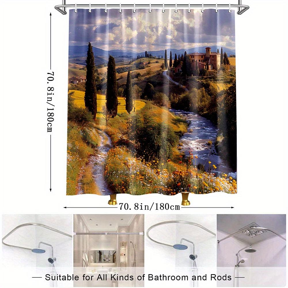 1pc Scenic Landscape Shower Curtain with Tuscany Countryside Design, Polyester Fabric, 70. 8x70. 8 Inches, Includes 12 Hooks,