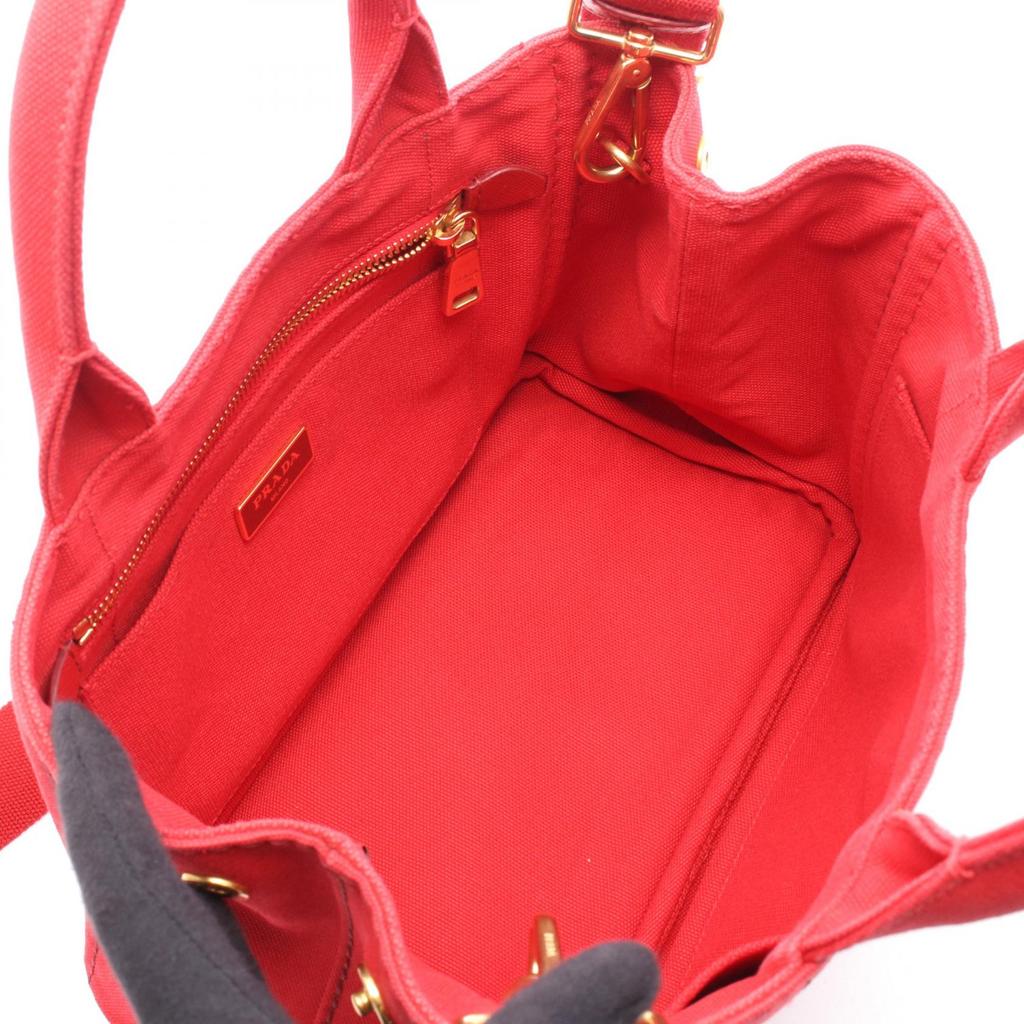 Used PRADA CANAPA Mini 2WAY Tote Bag Canvas Red Used Women