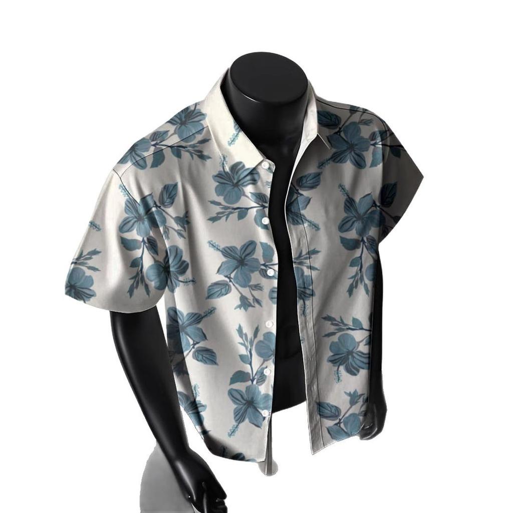 Beach Flower Shirt Men'S Short-Sleeved Retro Hong Kong Style Ins Trendy Brand Ruffian Handsome Loose And Versatile Fashion Hawaiian Flower Shirt