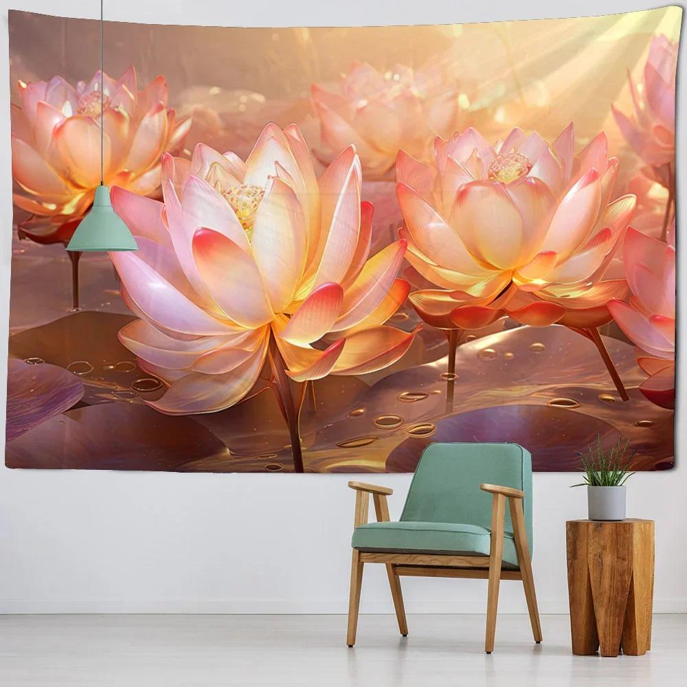 Beautiful Lotus tapestry landscape wall hanging cloth dreamy hippie home wall decoration poster office and living room tapestry