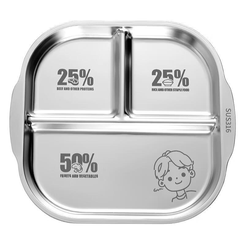 JingJingRS Kids 316 Stainless Steel Square Divided Plate