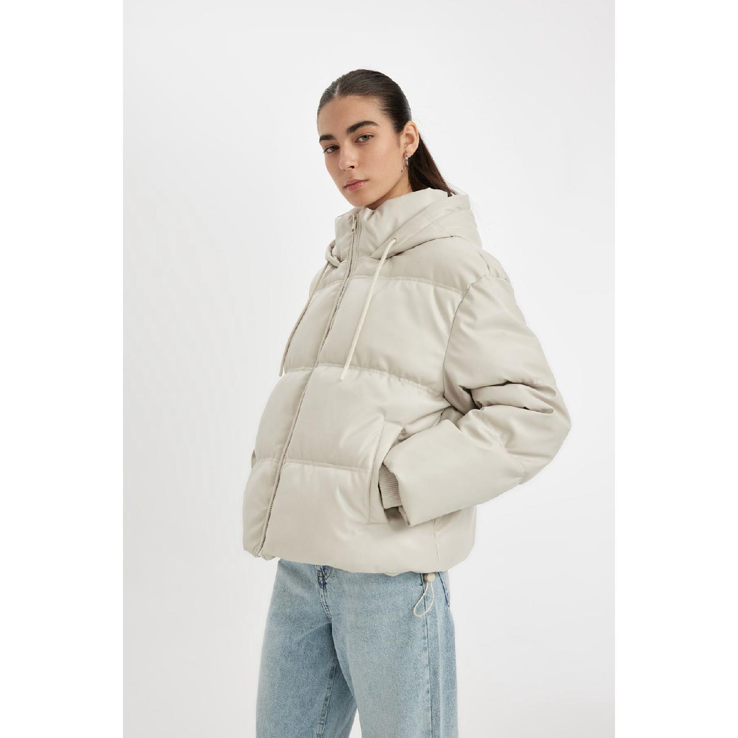 

Водонепроницаемая куртка-пуховик из искусственной кожи с капюшоном XS чёрный