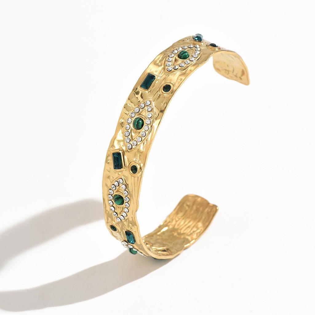 Vintage Geometric Turquoise Stainless Steel Adjustable Bracelet With Sparkling Inlay For Women