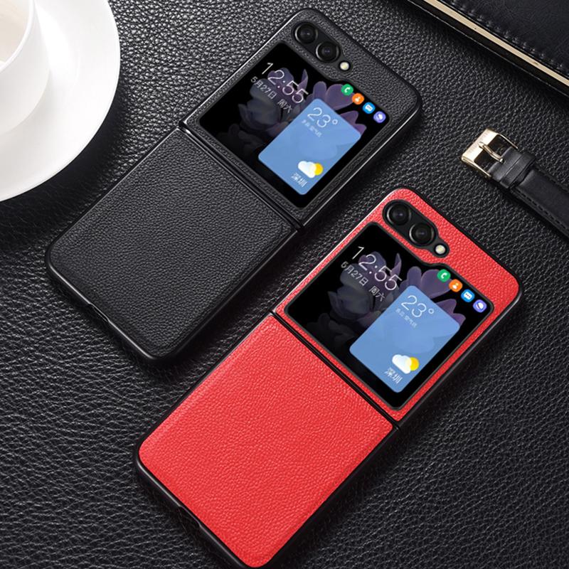 For Samsung Galaxy Z Flip6 5G Case Cowhide Leather+PC Folding Phone Cover