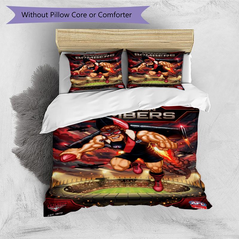 3pcs Duvet Cover Set (1*Duvet Cover + 2*Pillowcase, Without Core), Essendon Football Print Bedding Set, Bedroom Decor, All‑Season, Gift