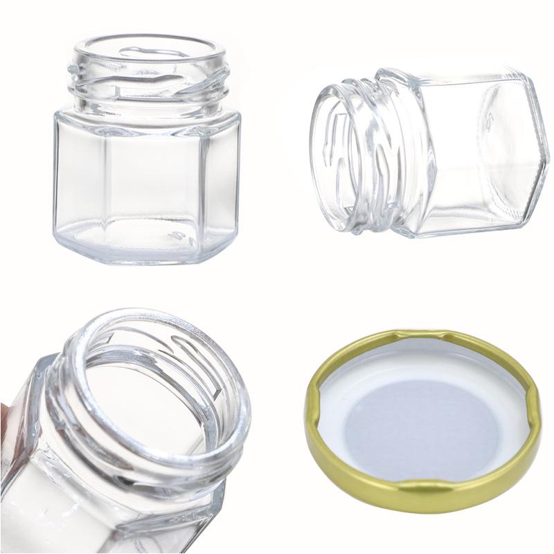 Set di Vasi Esagonali in Vetro per Porzionare Miele, Marmellata e Nidi d'Uccello (45 pz, Piccolo)