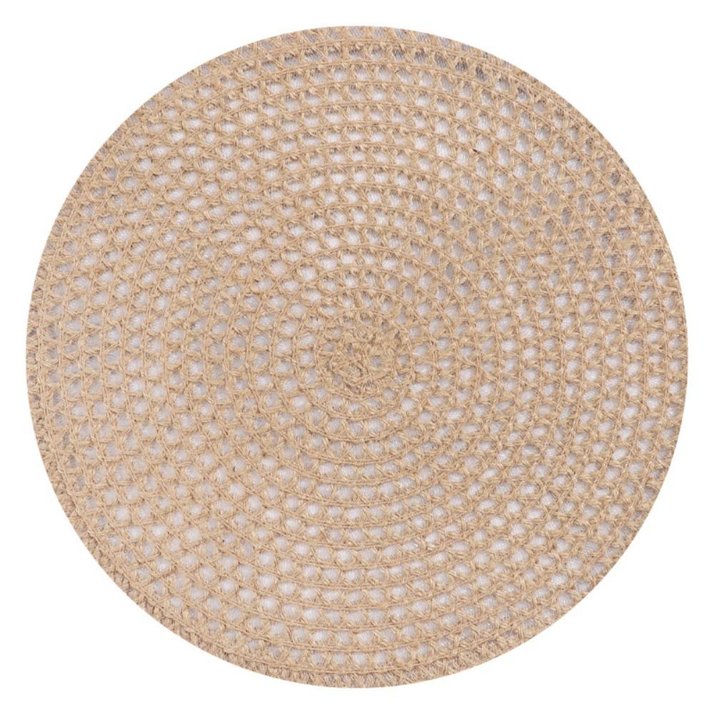 4 Pieces Durable Woven Natural Jute Place Mat Non-Slip Round Dish Mat Heat Insulation Wear-resistant Pot Mat Banquet
