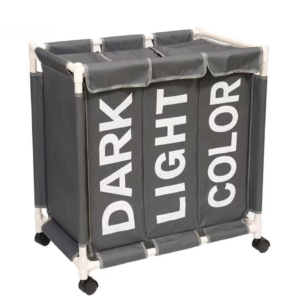 Modern Three-Compartment Oxford Cloth Laundry Basket with Wheels
