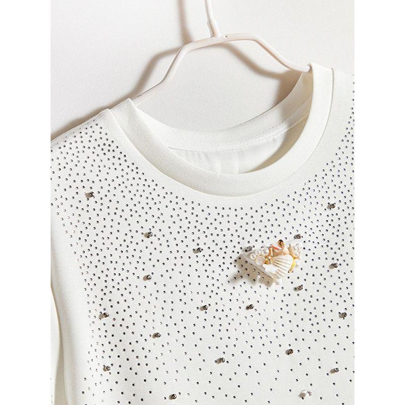Area Water Soluble Drill! Easiest for Match Girls' Fashionable round Neck Short-Sleeved Stretch Cotton Flash Heart T-shirt All Year Round Wearable