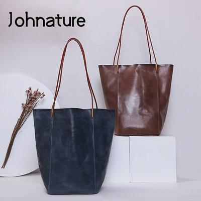 Vintage Echtes Leder Frauen Tasche Natürliche Rindsleder Casual Tote Tragbare Große Kapazität Shopping Schulter Taschen