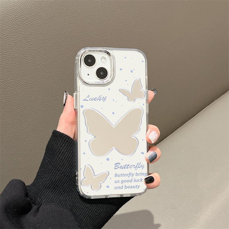 White Simple Butterfly for iPhone17promax Mobile Phone Case 16 Niche 14/13 Apple 15 Makeup Mirror