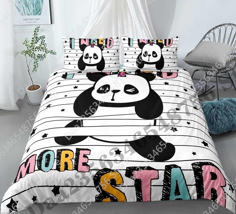 New Panda Bedding Set Single Twin Full Queen King Size Cartoon Animals Bed Set Aldult Kid Bedroom Duvetcover Sets 3D Anime 043