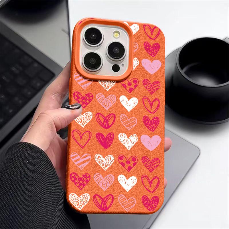 Pinker Liebesherzen-Druck Ledertextur TPU Matte Hülle Für iPhone 16 Pro Max 15 Pro 14 13 12 11 Weich Schlank Stoßfest Handyhülle