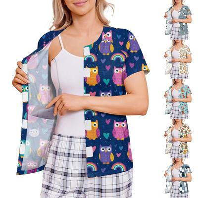 Post Surgery Shirt for Women Short Sleeve Four Pocket Button Down Shirt Striped Print Casual Recovery Top