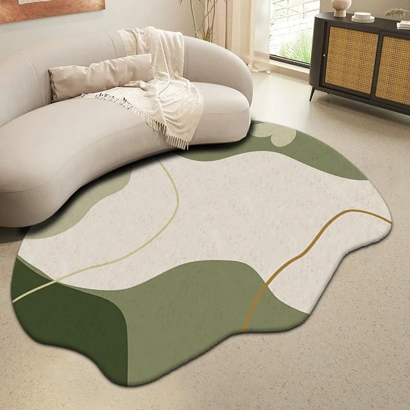 Large Modern Luxury Carpets for Living Room Fluffy Soft Green Plush Carpet Cream Irregular Rug Home Thickened Mat Washable Mats