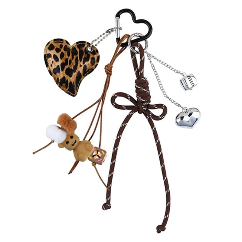 PU Bows Heart Keychain Charm Elegant Bag Accessory Gift For Women Girls Lightweight Bag Pendant For Purse Keys Phone