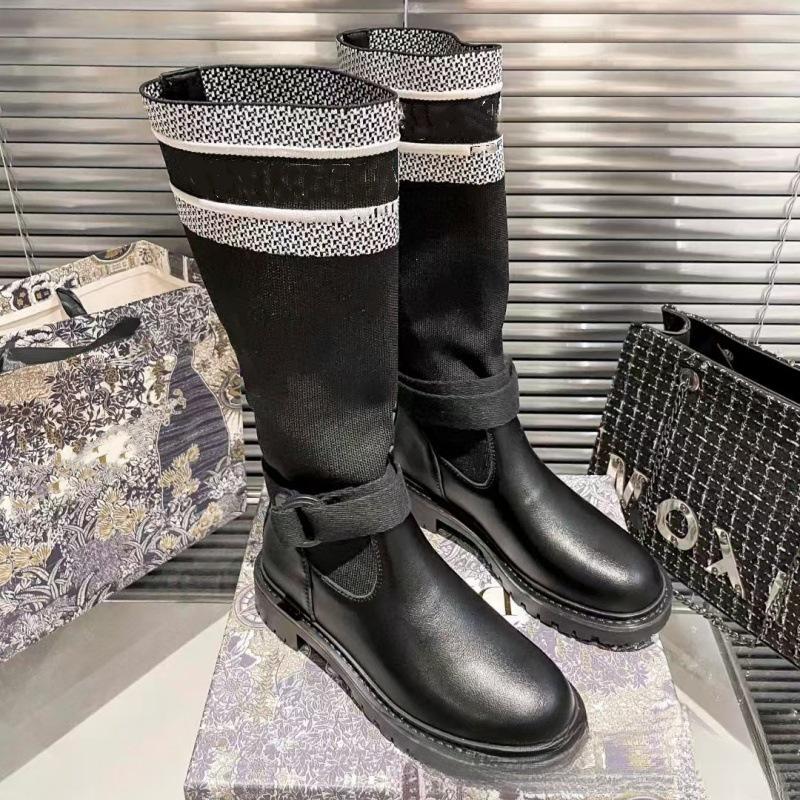Long Boots Embroidered Leather Retro Color Matching Knight Boots Women