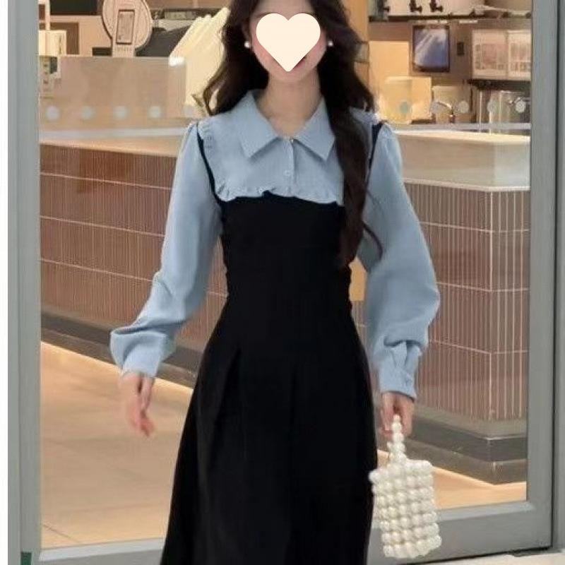New contrasting color fake two pieces waist and thin temperament dress super fairy princess light