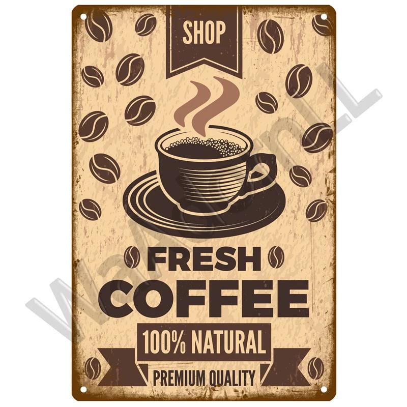 

Металлический знак Ретро Декор Кофе Винтаж Жестяная табличка Металлическая пластина Настенные художественные постеры для кухни, бара, кафе, комнаты, ретро-железная живопись 20x30cm
