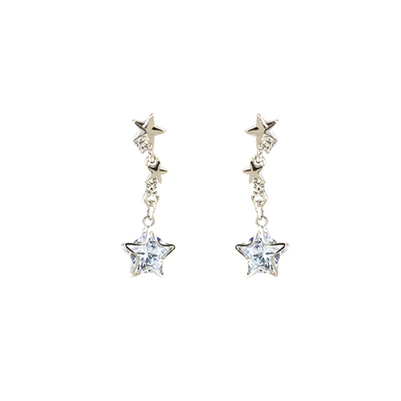 Silver Needle Diamond-Inlaid Hollow Star Geometric Earrings