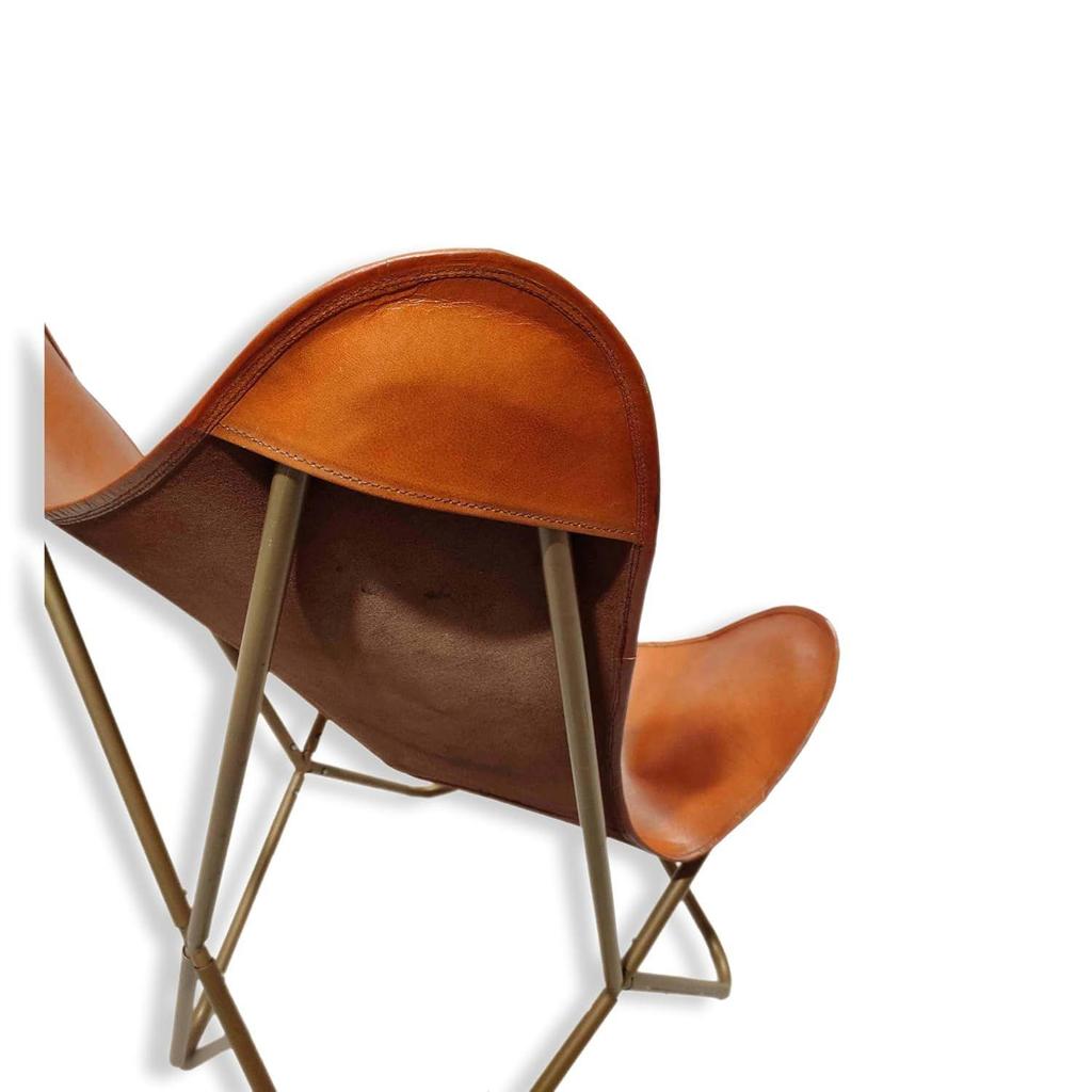 Morden Tan Brown Leather Butterfly Chair Folding Home Decor Chair for Living Room, Office, Bar Chair