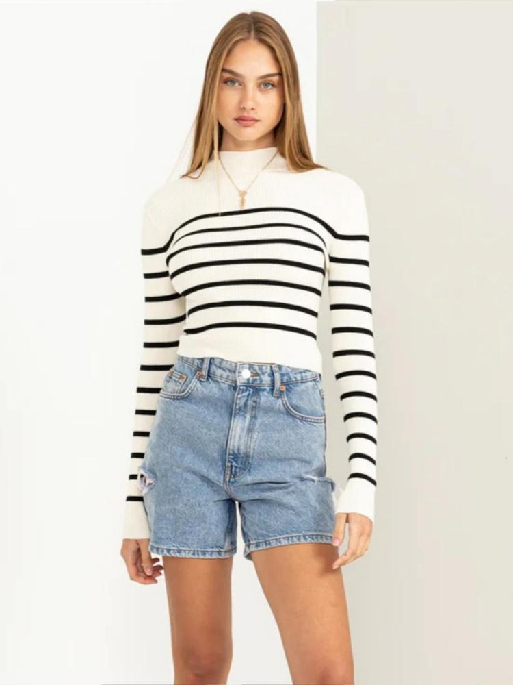 HYFVE Rib Stripe High Neck Crop Top