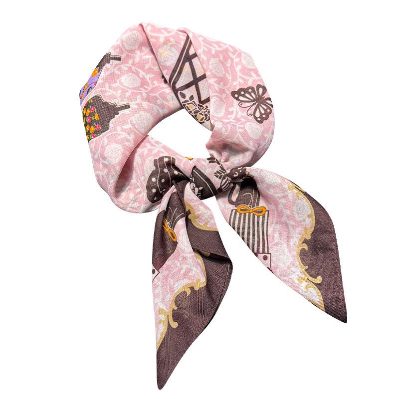 New Scarf Printed Square Scarf Korean Version Retro Silk Scarf Internet Celebrity Headband Women's Fashion Versatile High-end Headscarf