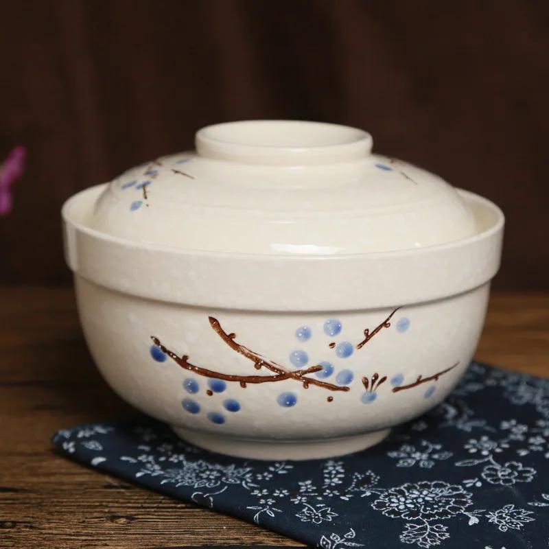 Ciotola Coperta in Ceramica Giapponese Creativa Dipinta a Mano da 6,5 Pollici, Ciotola per Noodles Istantanei Domestica, Ciotola per Zuppa Termica con Coperchio