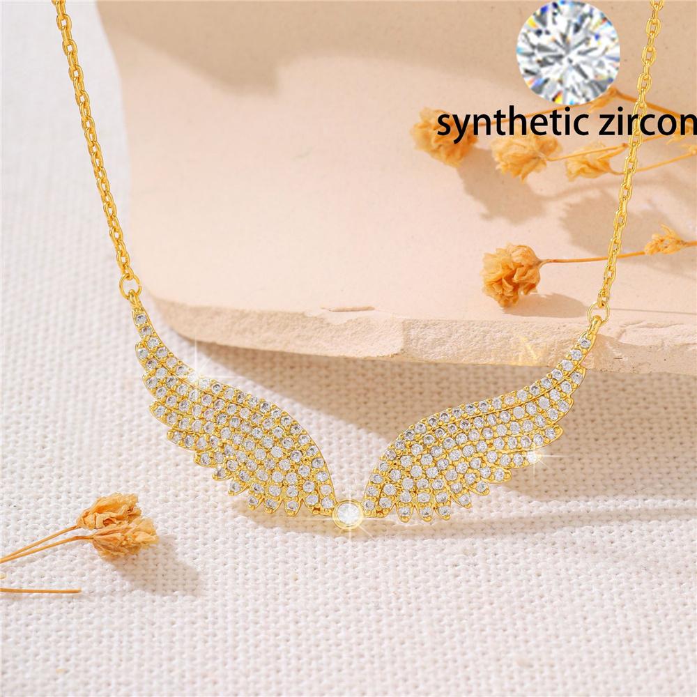 Luxus Damen Kristall Weiß Zirkon Stein Flügel Anhänger Halskette Vintage Gold Silber Farbe Hochzeits Schmuck Für Frauen