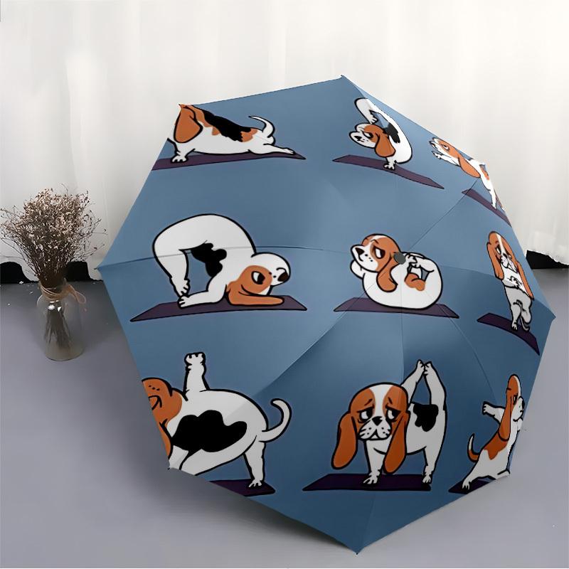 1pc Yoga Dogs Automatic Folding Umbrella, 8-Rib Durable Iron Frame, Compact Travel Umbrella for Women & Men 106