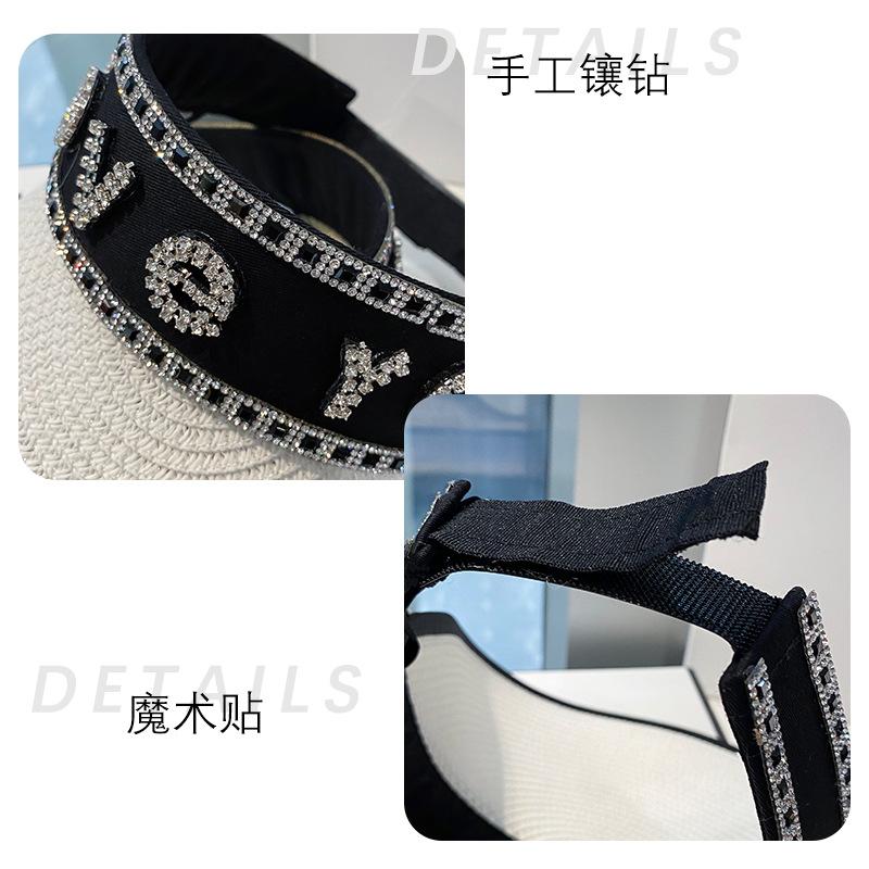Spring and Summer Temperament Rhinestone Alphabet Straw Empty Top Hat Children's Fashion Outdoor Travel Visor Women's Sun Protection