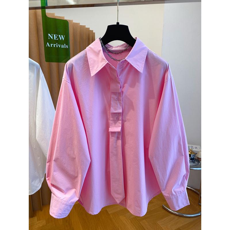 2025 Spring Women's Versatile Loose-Fit Cotton Polo Shirt - Solid Color, Long Sleeve, Commuting Style