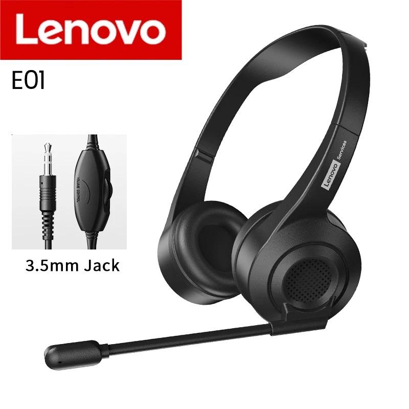 Lenovo E01 Wired Gaming Headphone W/ Rotatable HD Microphone Control Switch Learning Office Earphone Stereo Operator Headset for Online Class