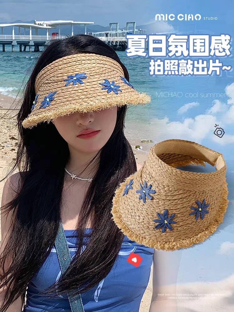Heißer Verkauf Sommer Damen Leerer Topper Sonnenschildmütze Sommer Strohblume Sonnenkappe UV-Schutzmütze für Damen und Herren Strandhut
